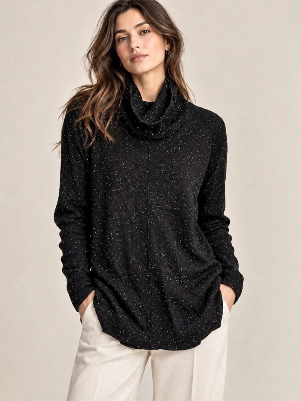 Calvin Klein Cowl Neck Black Speckled Turtleneck Sweater Size XL